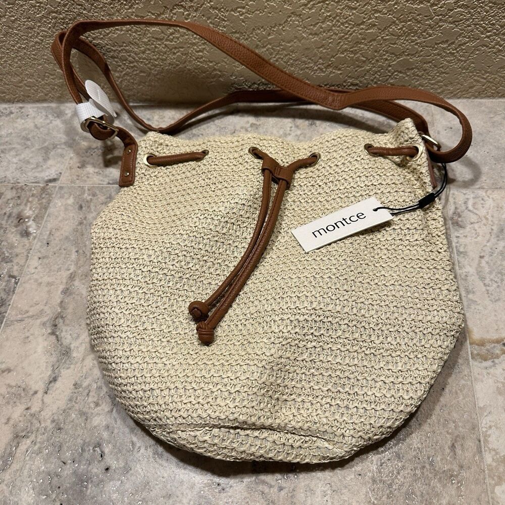 Montce Ali Bucket Bag Brown One Size New with Tags Straw Purseā